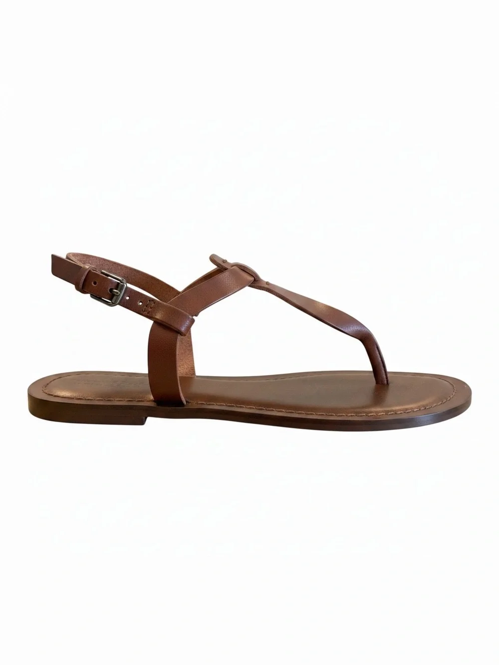 NWOT Garnet Hill Brown Leather T-Strap Sandals